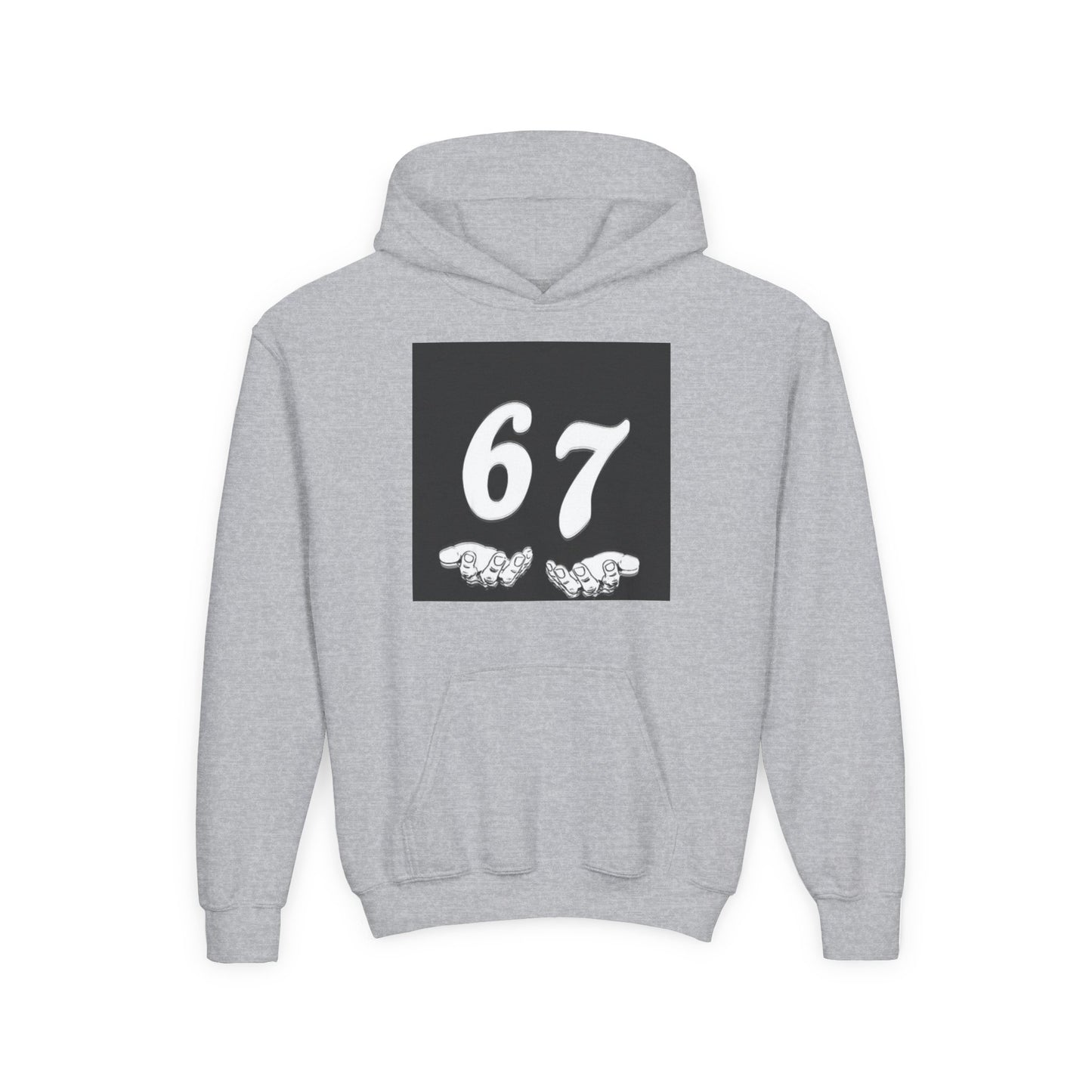 Youth Hoodie — '67' Graphic Pullover with Pointing Hands
