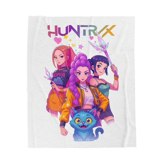 Anime Girl Squad Velveteen Plush Blanket — 'Huntrix' Magical Fantasy Throw