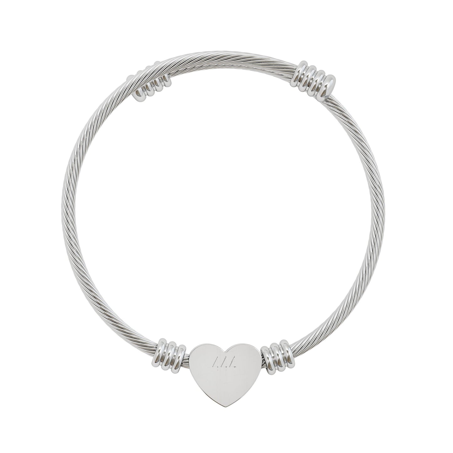 Engravable Heart Cuff Bracelet — Personalized Silver Cable Bangle for Gifts & Valentine's Day