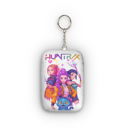 Custom Plush Keychain — Cute Anime Girl Trio with Blue Cat